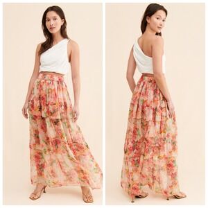 Gilner Farrar Emerie Maxi chiffOn tiered Skirt Size XS floral Anthropologie boho